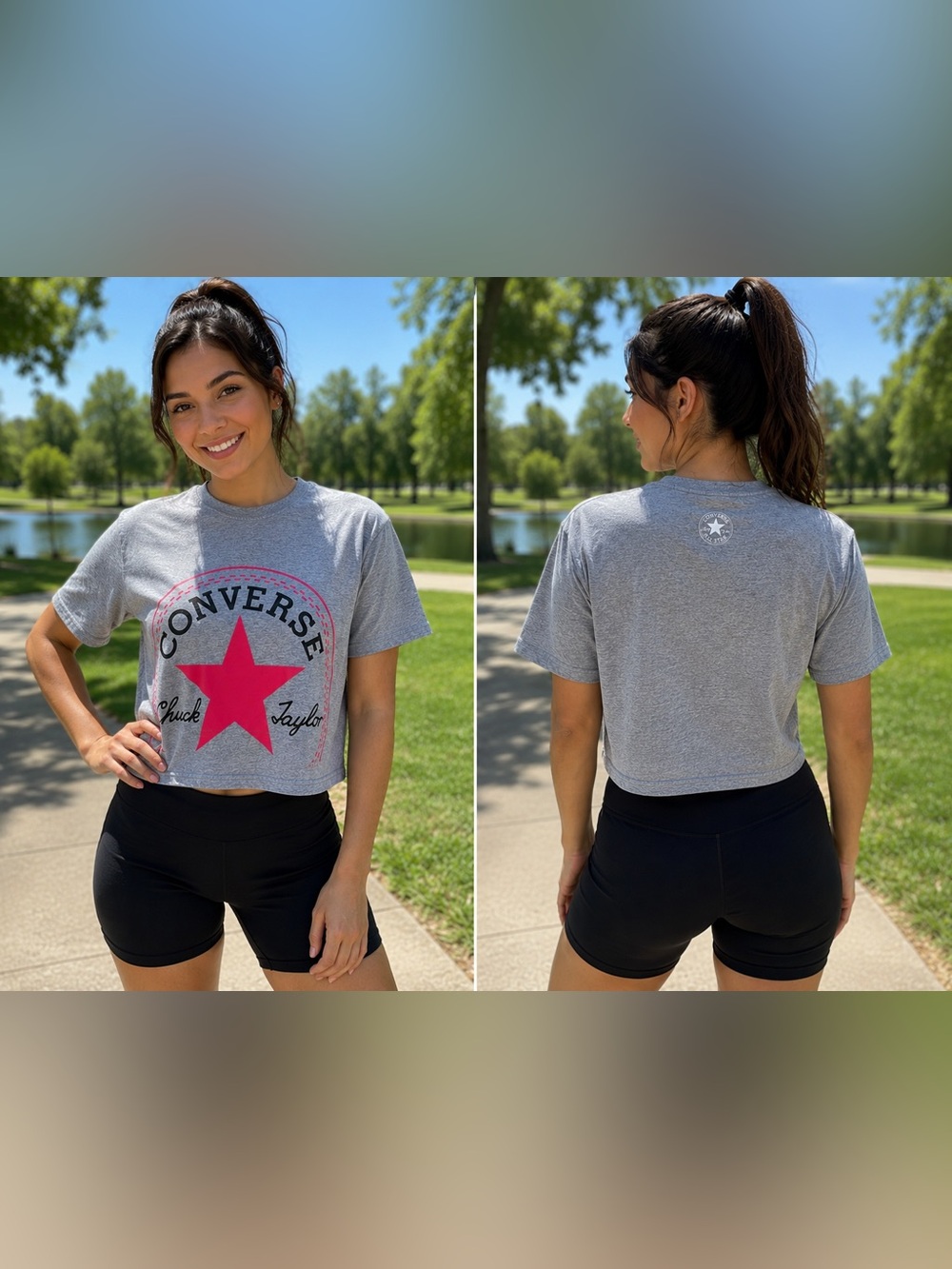 Converse Chuck Taylor Gray Pink Star Graphic T-Shirt XL NWT